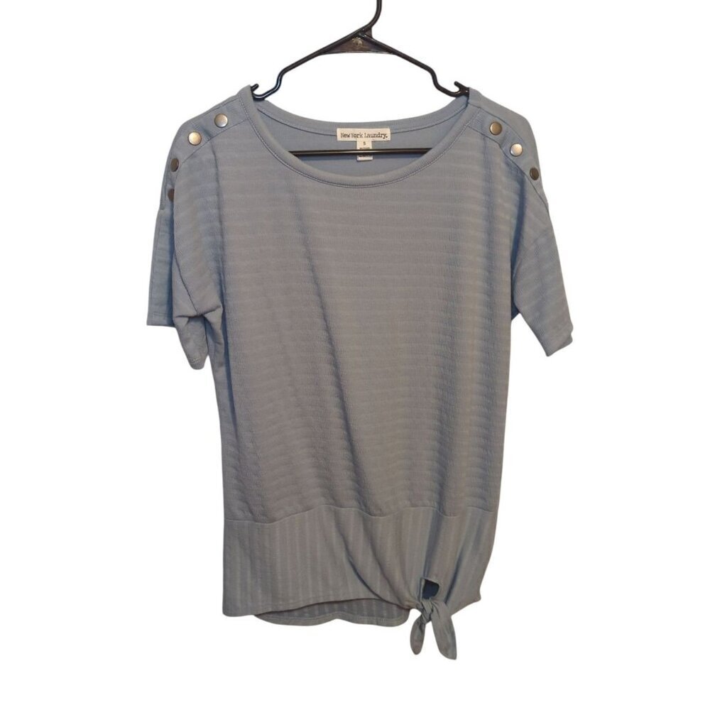 New York Laundry Women's Size Small Short Sleeve Blouse With Tye Front Light Blu